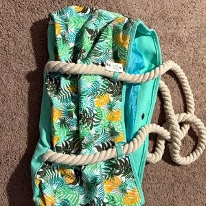Tropical Leaf Print Beach Bag with Rope Handles- never used